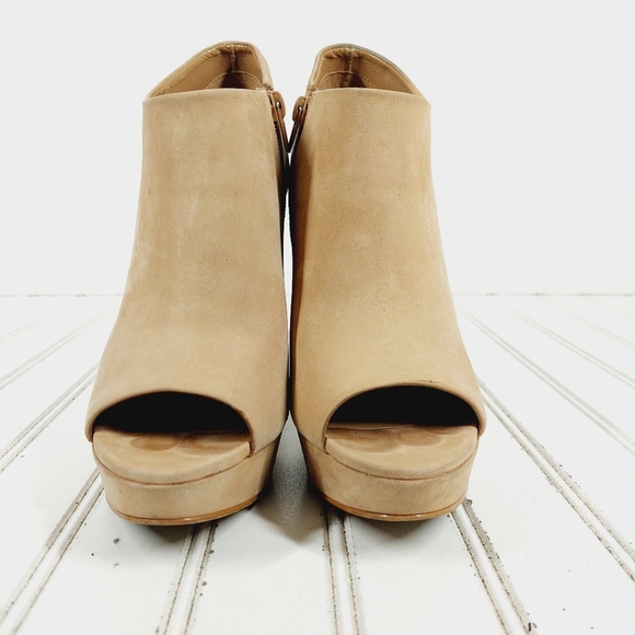 Aldo Cream Suede Leather Peep Toe High Block Heel Booties K152 - Picture 3 of 14